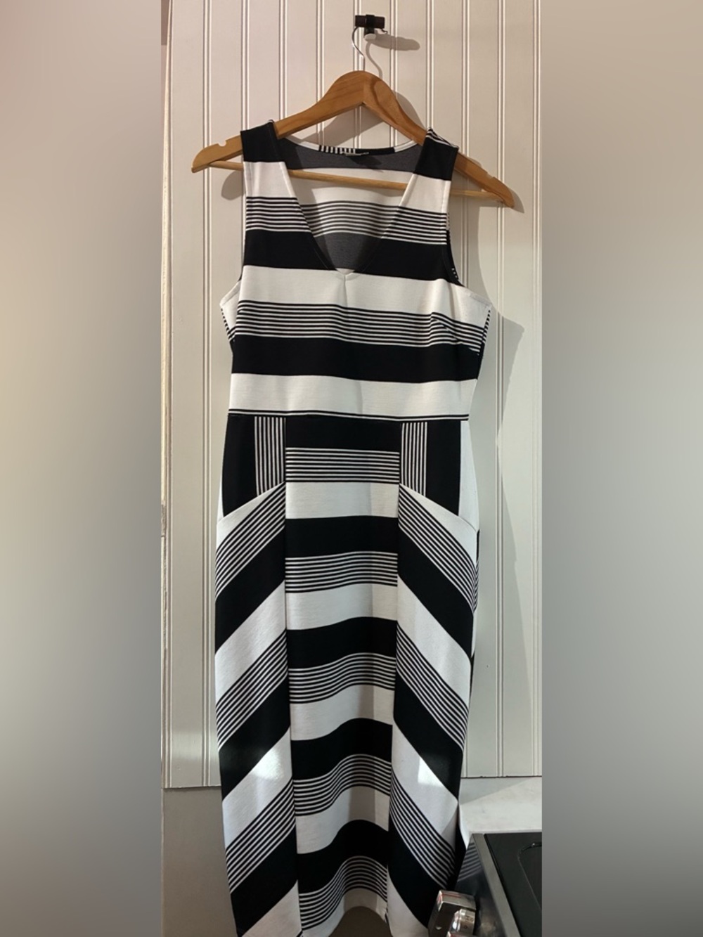 Daniel Cremieux Black and White Striped Midi Dress